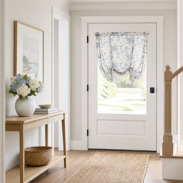 JLA Home Adele Botanical Floral Ruffle Linen Blend Window Panel for Farmhouse Cottage Rooms Blue 42 W x 63 L MP40-9083