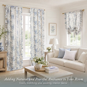 JLA Home Adele Botanical Floral Ruffle Linen Blend Window Panel for Farmhouse Cottage Rooms Blue 42 W x 63 L MP40-9083