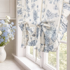JLA Home Adele Botanical Floral Ruffle Linen Blend Window Panel for Farmhouse Cottage Rooms Blue 42 W x 63 L MP40-9083