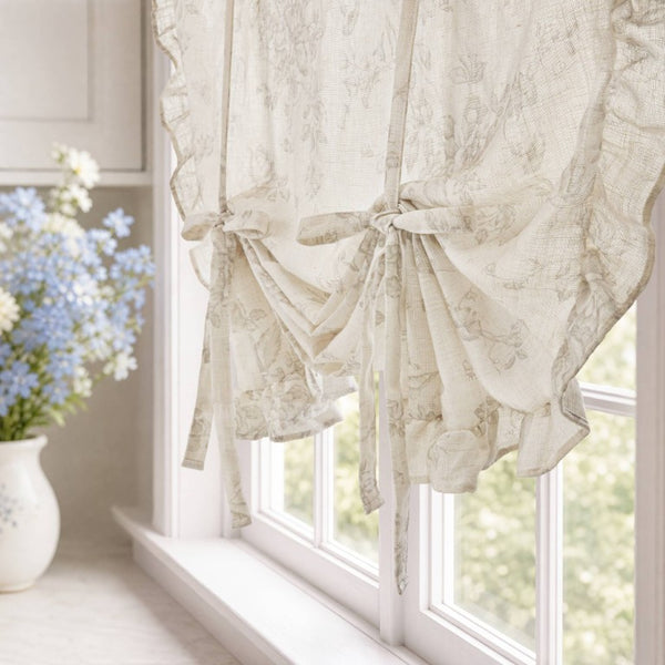 JLA Home Adele Botanical Floral Ruffle Linen Blend Window Panel for Farmhouse Cottage Rooms Neutral 42 W x 63 L MP40-9084