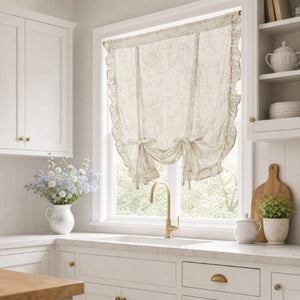 JLA Home Adele Botanical Floral Ruffle Linen Blend Window Panel for Farmhouse Cottage Rooms Neutral 42 W x 63 L MP40-9084