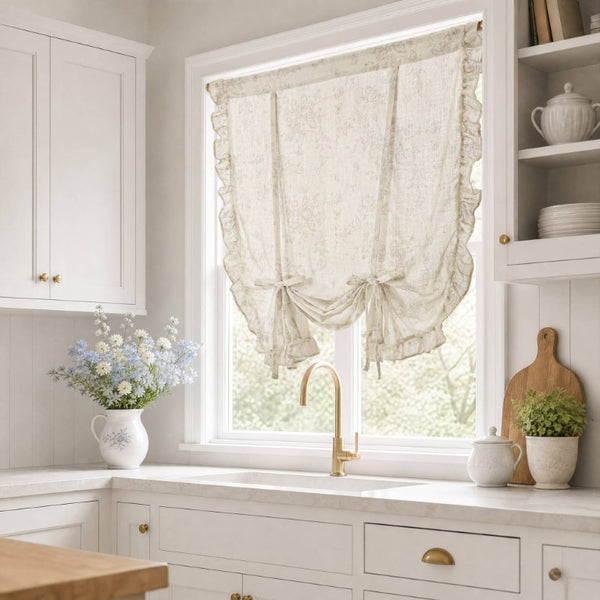 JLA Home Adele Botanical Floral Ruffle Linen Blend Window Panel for Farmhouse Cottage Rooms Neutral 42 W x 63 L MP40-9084