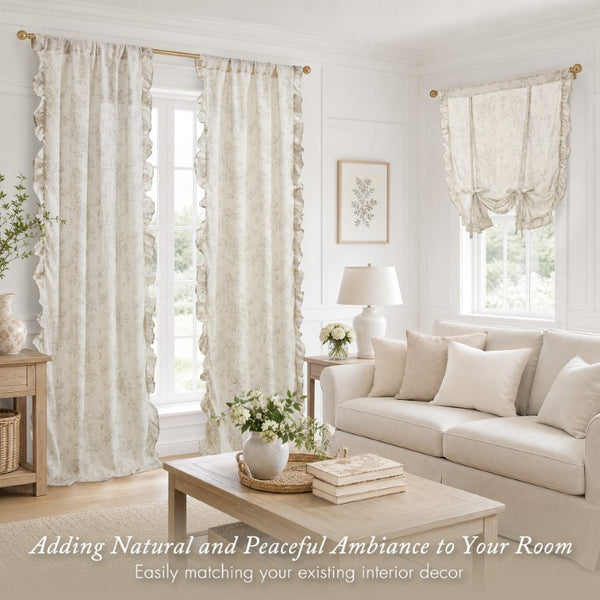 JLA Home Adele Botanical Floral Ruffle Linen Blend Window Panel for Farmhouse Cottage Rooms Neutral 42 W x 63 L MP40-9084