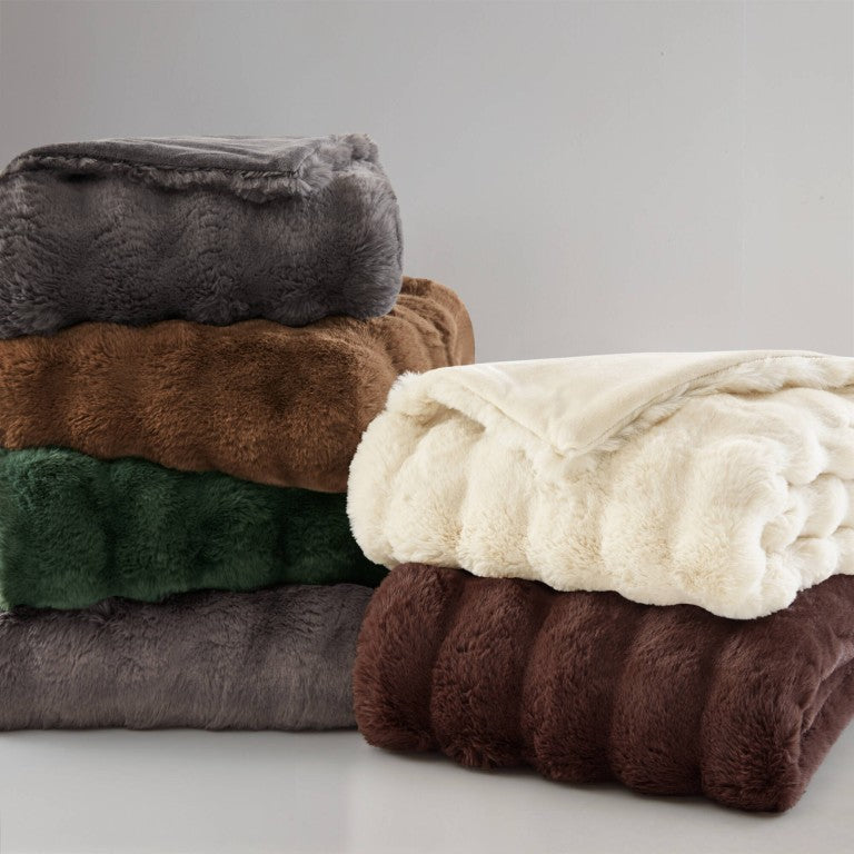 JLA Home Vivienne Faux Fur Throw Blanket with Bubble Weave Face and Velvet Reverse Bubble Ivory MP50-8817