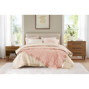 JLA Home Windom Box Quilted Hypoallergenic Microfiber Blanket with Satin Trim for All Seasons Cream 68 W x 90 L MP51-538