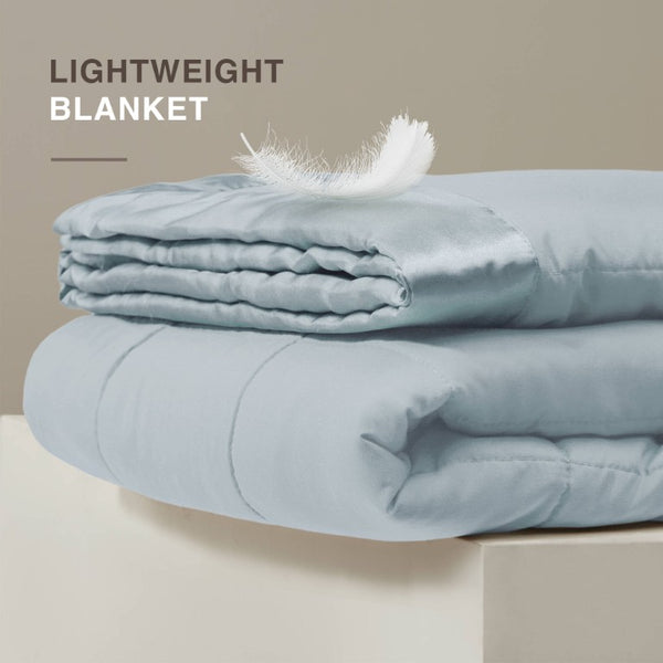 JLA Home Windom Box Quilted Hypoallergenic Microfiber Blanket with Satin Trim for All Seasons Blue 68 W x 90 L MP51-541
