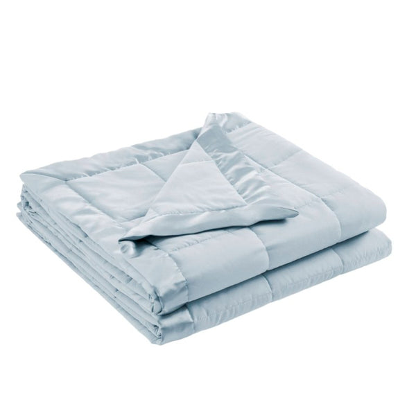 JLA Home Windom Box Quilted Hypoallergenic Microfiber Blanket with Satin Trim for All Seasons Blue 68 W x 90 L MP51-541