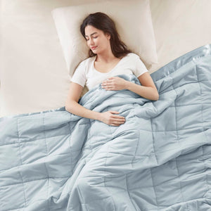 JLA Home Windom Box Quilted Hypoallergenic Microfiber Blanket with Satin Trim for All Seasons Blue 90 W x 90 L MP51-542