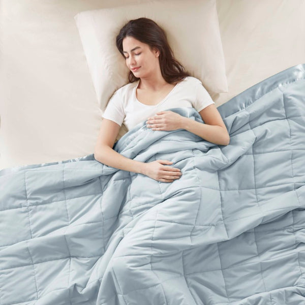 JLA Home Windom Box Quilted Hypoallergenic Microfiber Blanket with Satin Trim for All Seasons Blue 90 W x 90 L MP51-542