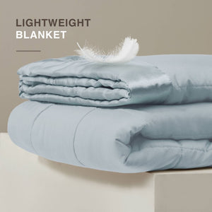 JLA Home Windom Box Quilted Hypoallergenic Microfiber Blanket with Satin Trim for All Seasons Blue 90 W x 90 L MP51-542