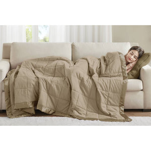 JLA Home Windom Box Quilted Hypoallergenic Microfiber Blanket with Satin Trim for All Seasons Brown 108 W x 90 L MP51-546