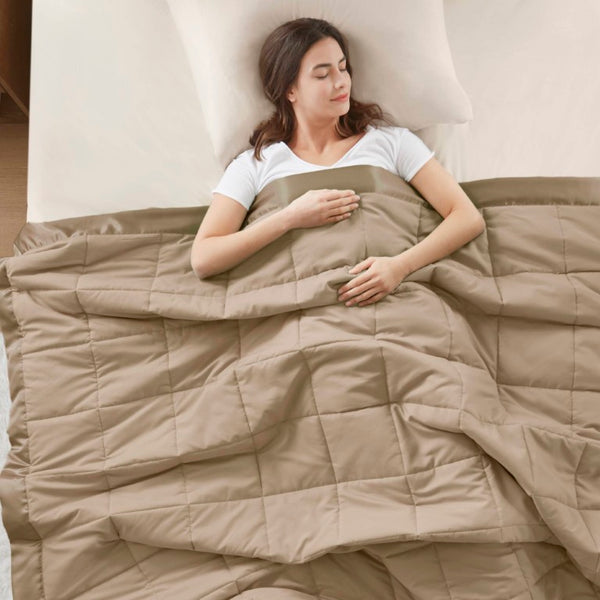 JLA Home Windom Box Quilted Hypoallergenic Microfiber Blanket with Satin Trim for All Seasons Brown 108 W x 90 L MP51-546