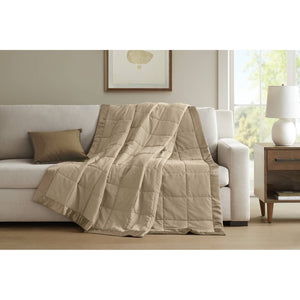 JLA Home Windom Box Quilted Hypoallergenic Microfiber Blanket with Satin Trim for All Seasons Brown 108 W x 90 L MP51-546