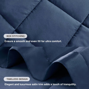 JLA Home Windom Box Quilted Hypoallergenic Microfiber Blanket with Satin Trim for All Seasons Navy 68 W x 90 L MP51-6698