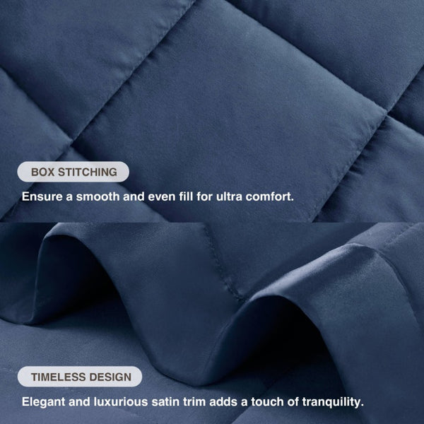 JLA Home Windom Box Quilted Hypoallergenic Microfiber Blanket with Satin Trim for All Seasons Navy 68 W x 90 L MP51-6698
