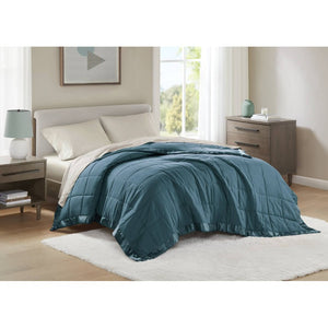 JLA Home Windom Box Quilted Hypoallergenic Microfiber Blanket with Satin Trim for All Seasons Teal 68 W x 90 L MP51-7661