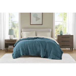 JLA Home Windom Box Quilted Hypoallergenic Microfiber Blanket with Satin Trim for All Seasons Teal 68 W x 90 L MP51-7661