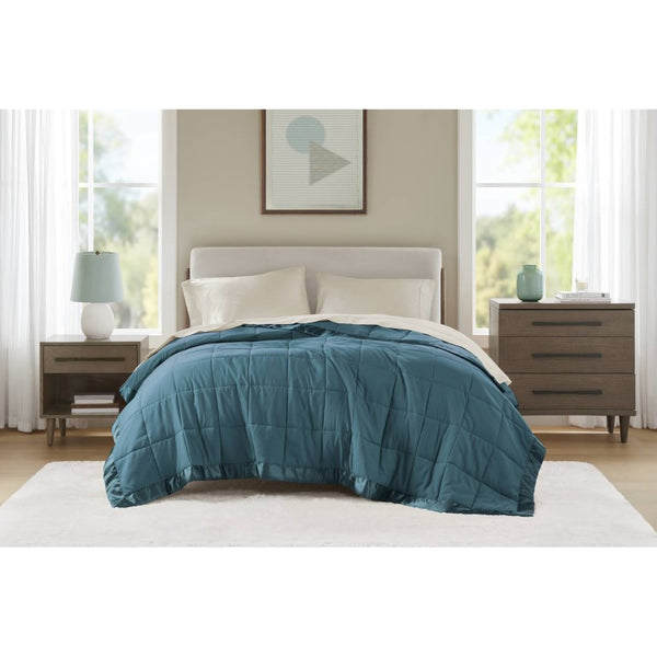 JLA Home Windom Box Quilted Hypoallergenic Microfiber Blanket with Satin Trim for All Seasons Teal 68 W x 90 L MP51-7661