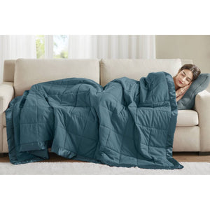 JLA Home Windom Box Quilted Hypoallergenic Microfiber Blanket with Satin Trim for All Seasons Teal 68 W x 90 L MP51-7661