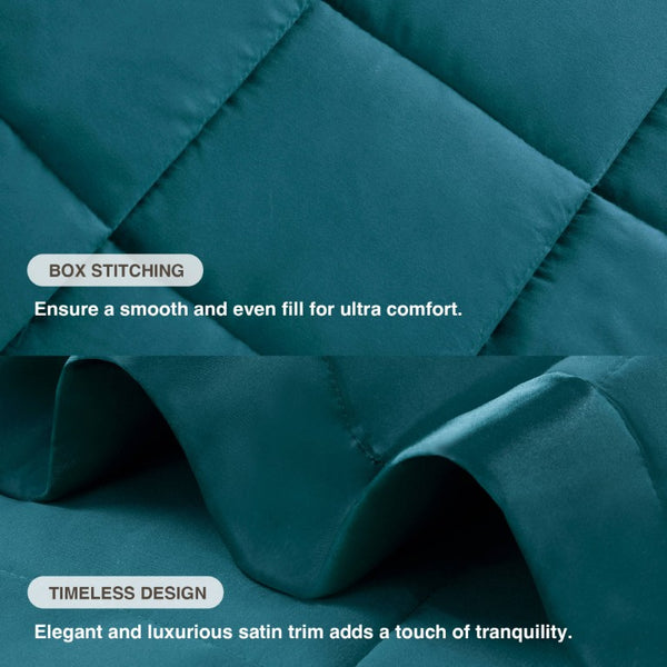 JLA Home Windom Box Quilted Hypoallergenic Microfiber Blanket with Satin Trim for All Seasons Teal 68 W x 90 L MP51-7661