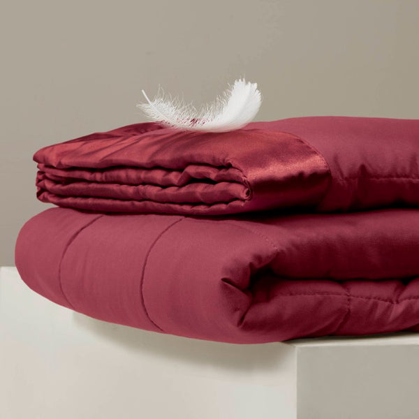 JLA Home Windom Box Quilted Hypoallergenic Microfiber Blanket with Satin Trim for All Seasons Burgundy 68 W x 90 L MP51-8134