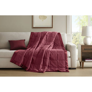 JLA Home Windom Box Quilted Hypoallergenic Microfiber Blanket with Satin Trim for All Seasons Burgundy 68 W x 90 L MP51-8134