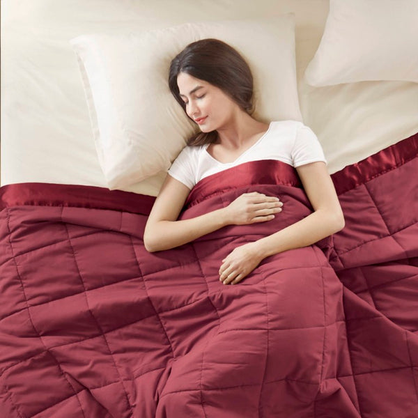 JLA Home Windom Box Quilted Hypoallergenic Microfiber Blanket with Satin Trim for All Seasons Burgundy 68 W x 90 L MP51-8134