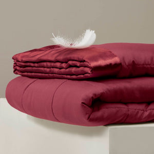 JLA Home Windom Box Quilted Hypoallergenic Microfiber Blanket with Satin Trim for All Seasons Burgundy 90 W x 90 L MP51-8135
