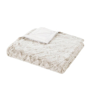JLA Home Zuri Reversible Faux Fur and Mink Throw Blanket for Sofa or Bed Glam Comfort MP51-8529