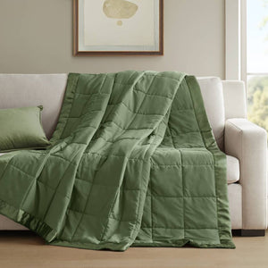 JLA Home Windom Box Quilted Hypoallergenic Microfiber Blanket with Satin Trim for All Seasons Green 68 W x 90 L MP51-8646