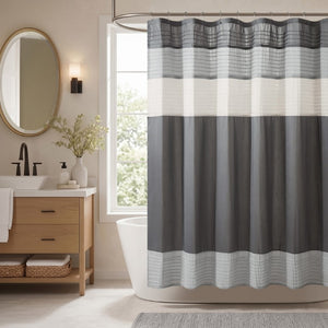 JLA Home Amherst Dupioni Faux Silk Pintuck Shower Curtain with Tailored Panel Design Grey 72 W x 72 L MP70-8817