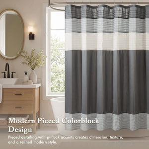 JLA Home Amherst Dupioni Faux Silk Pintuck Shower Curtain with Tailored Panel Design Grey 72 W x 72 L MP70-8817