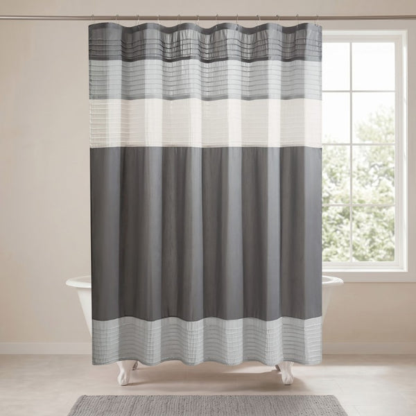 JLA Home Amherst Dupioni Faux Silk Pintuck Shower Curtain with Tailored Panel Design Grey 72 W x 72 L MP70-8817