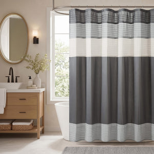 JLA Home Amherst Dupioni Faux Silk Pintuck Shower Curtain with Tailored Panel Design Grey 72 W x 84 L MP70-8818