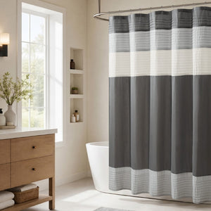 JLA Home Amherst Dupioni Faux Silk Pintuck Shower Curtain with Tailored Panel Design Grey 72 W x 84 L MP70-8818