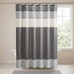 JLA Home Amherst Dupioni Faux Silk Pintuck Shower Curtain with Tailored Panel Design Grey 72 W x 84 L MP70-8818