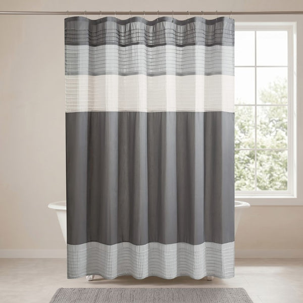 JLA Home Amherst Dupioni Faux Silk Pintuck Shower Curtain with Tailored Panel Design Grey 72 W x 84 L MP70-8818