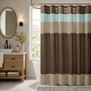 JLA Home Amherst Dupioni Faux Silk Pintuck Shower Curtain with Tailored Panel Design Blue 72 W x 84 L MP70-8819
