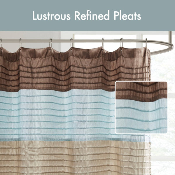 JLA Home Amherst Dupioni Faux Silk Pintuck Shower Curtain with Tailored Panel Design Blue 72 W x 84 L MP70-8819