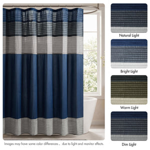JLA Home Amherst Dupioni Faux Silk Pintuck Shower Curtain with Tailored Panel Design Navy 72 W x 84 L MP70-8820