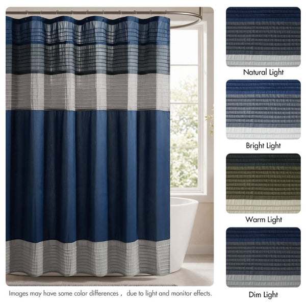 JLA Home Amherst Dupioni Faux Silk Pintuck Shower Curtain with Tailored Panel Design Navy 72 W x 84 L MP70-8820