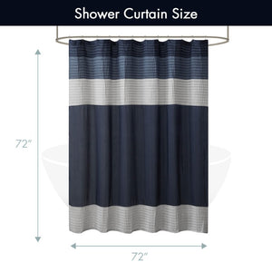 JLA Home Amherst Dupioni Faux Silk Pintuck Shower Curtain with Tailored Panel Design Navy 72 W x 84 L MP70-8820