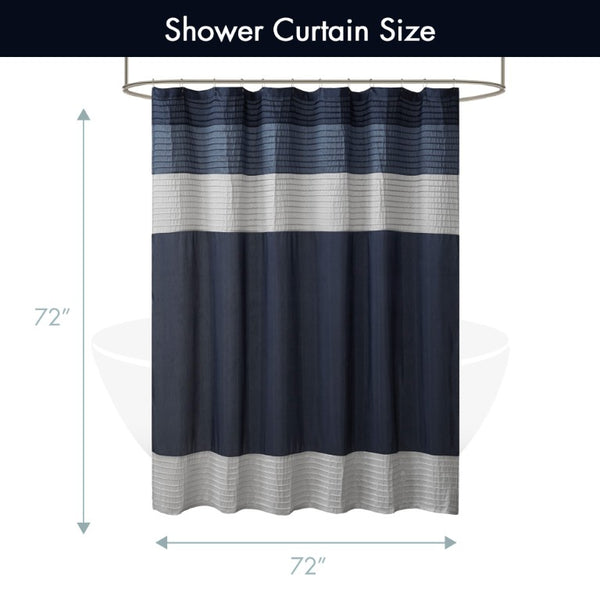 JLA Home Amherst Dupioni Faux Silk Pintuck Shower Curtain with Tailored Panel Design Navy 72 W x 84 L MP70-8820