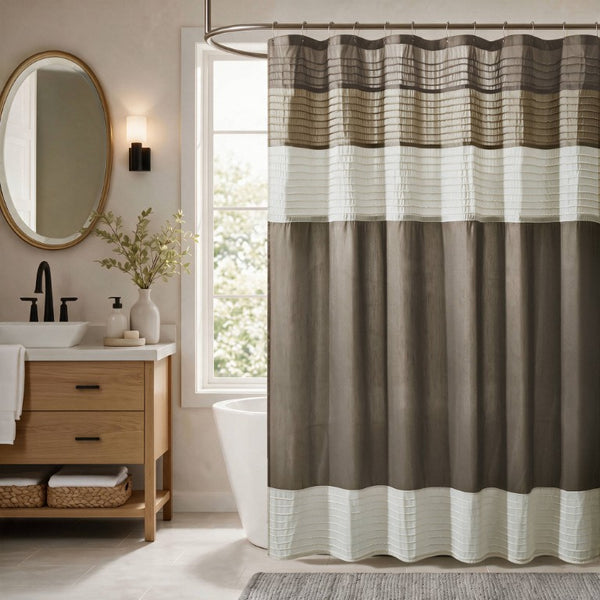 JLA Home Amherst Dupioni Faux Silk Pintuck Shower Curtain with Tailored Panel Design Natural 72 W x 84 L MP70-8821