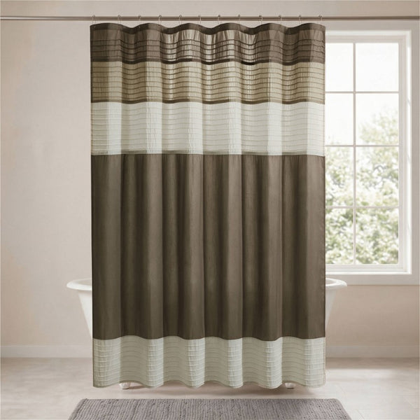 JLA Home Amherst Dupioni Faux Silk Pintuck Shower Curtain with Tailored Panel Design Natural 72 W x 84 L MP70-8821