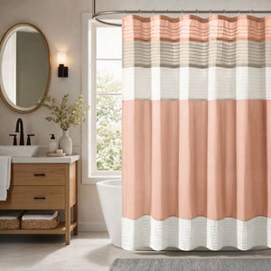 JLA Home Amherst Dupioni Faux Silk Pintuck Shower Curtain with Tailored Panel Design Coral 72 W x 84 L MP70-8822