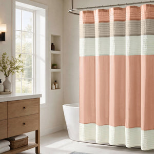 JLA Home Amherst Dupioni Faux Silk Pintuck Shower Curtain with Tailored Panel Design Coral 72 W x 84 L MP70-8822