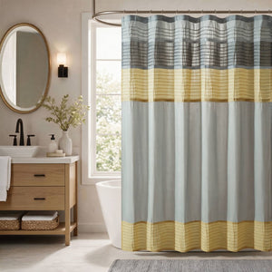 JLA Home Amherst Dupioni Faux Silk Pintuck Shower Curtain with Tailored Panel Design Yellow 72 W x 84 L MP70-8824