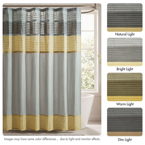 JLA Home Amherst Dupioni Faux Silk Pintuck Shower Curtain with Tailored Panel Design Yellow 72 W x 84 L MP70-8824
