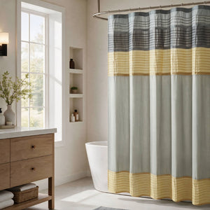 JLA Home Amherst Dupioni Faux Silk Pintuck Shower Curtain with Tailored Panel Design Yellow 72 W x 84 L MP70-8824